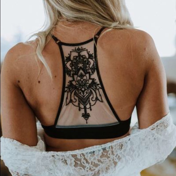 LAST ONE! • Black Embroidered Mesh Tattoo Bralette - Picture 7 of 8